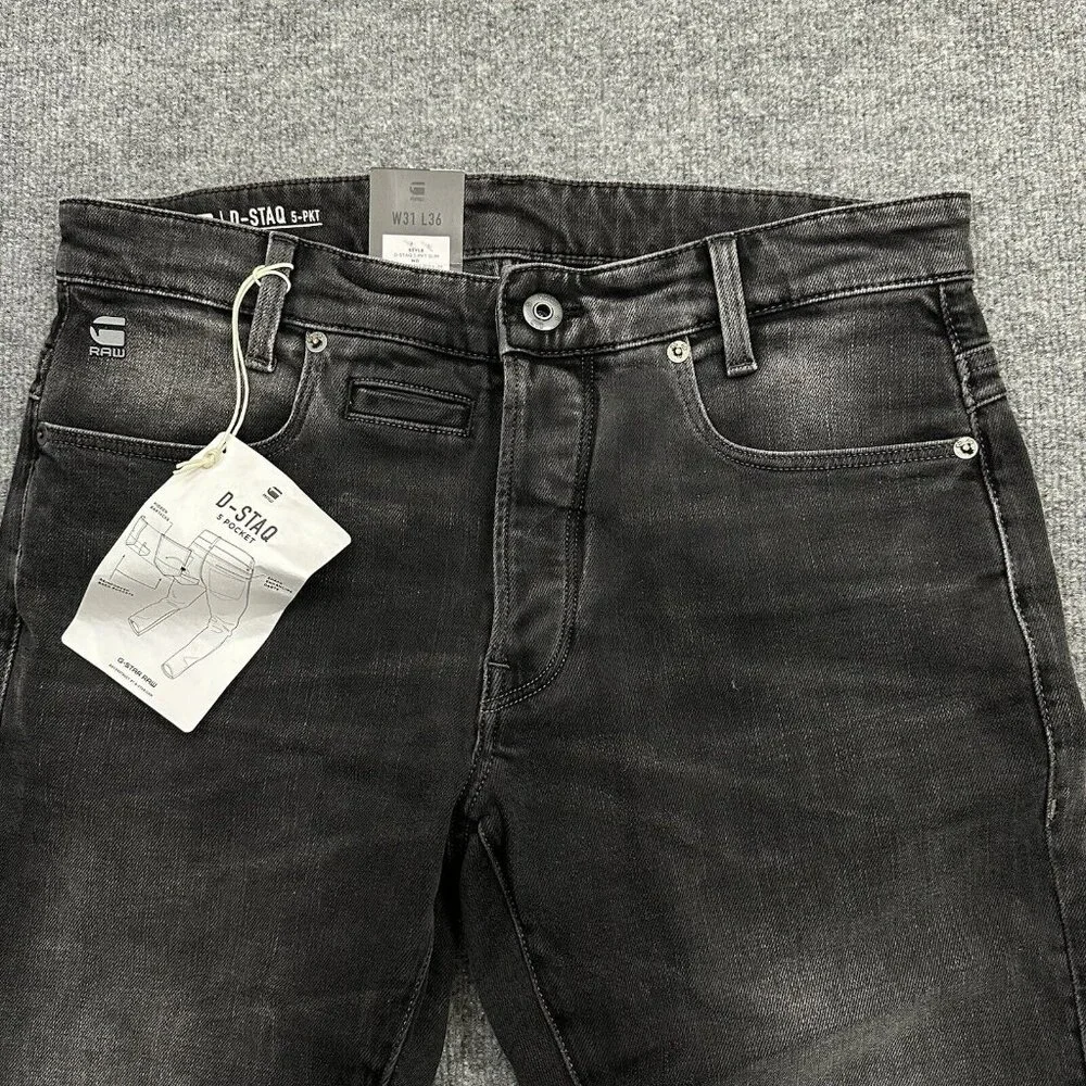 G-STAR RAW Denim D-STAQ 5-PKT SLIM Flint Gray Straight Jeans Size W31 L36